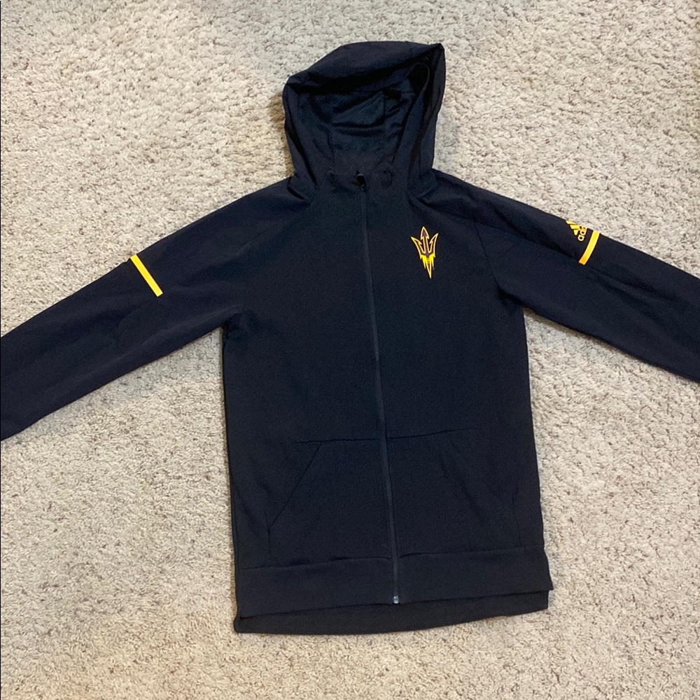 Adidas Black and Yellow Hooded Raincoat with Long Sleeves